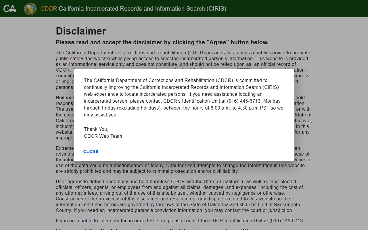 CDCR CIRIS locator for California Rehabilitation Center inmate lookup in Riverside County